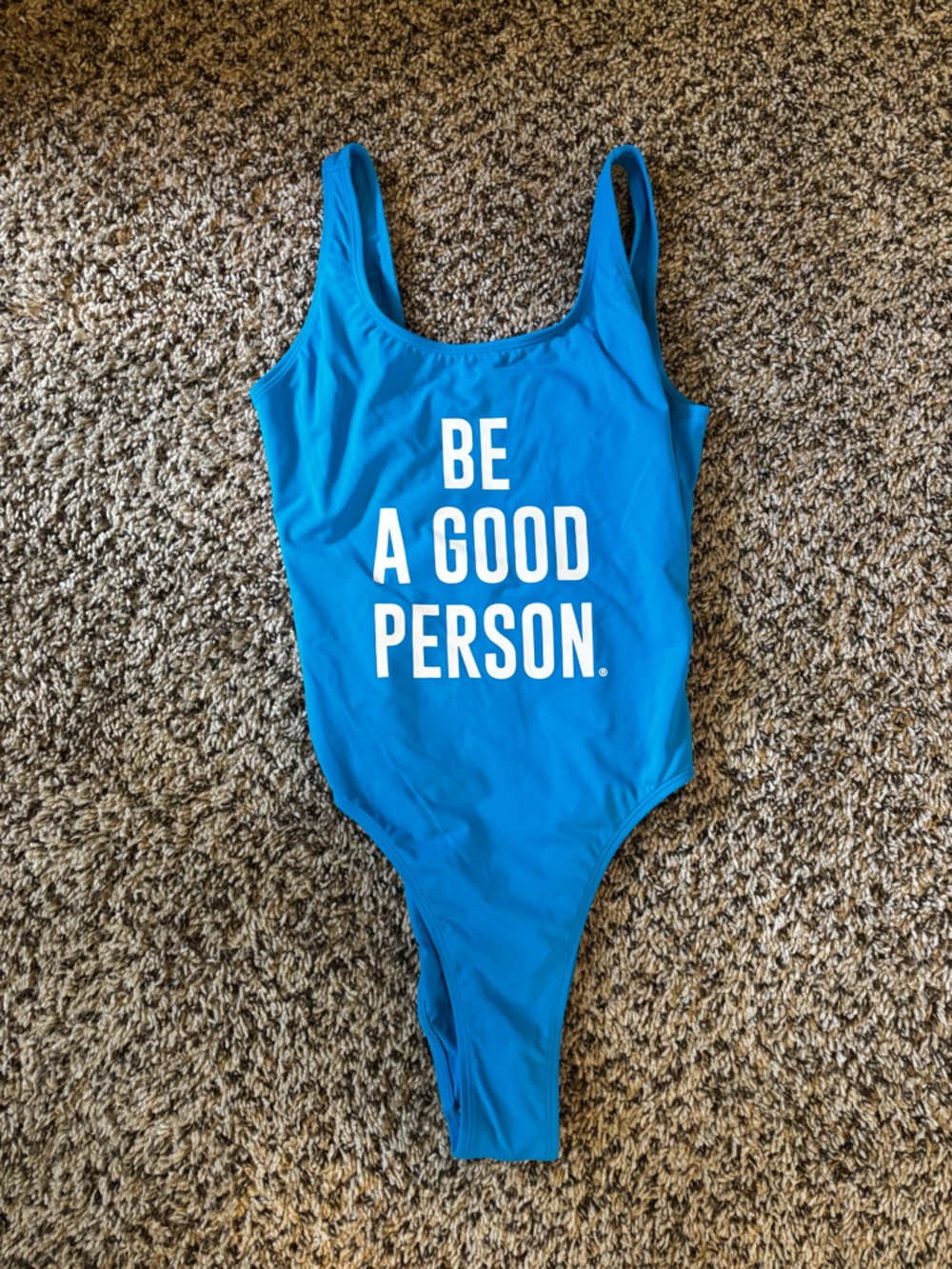 Bright Blue Graphic Scoop-Neck Bodysuit - 'Be A Good Person'
